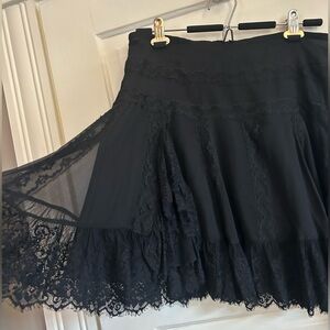 NWOT Peruvian Connection Black Silk Blend Mini Skirt with Lace Trim